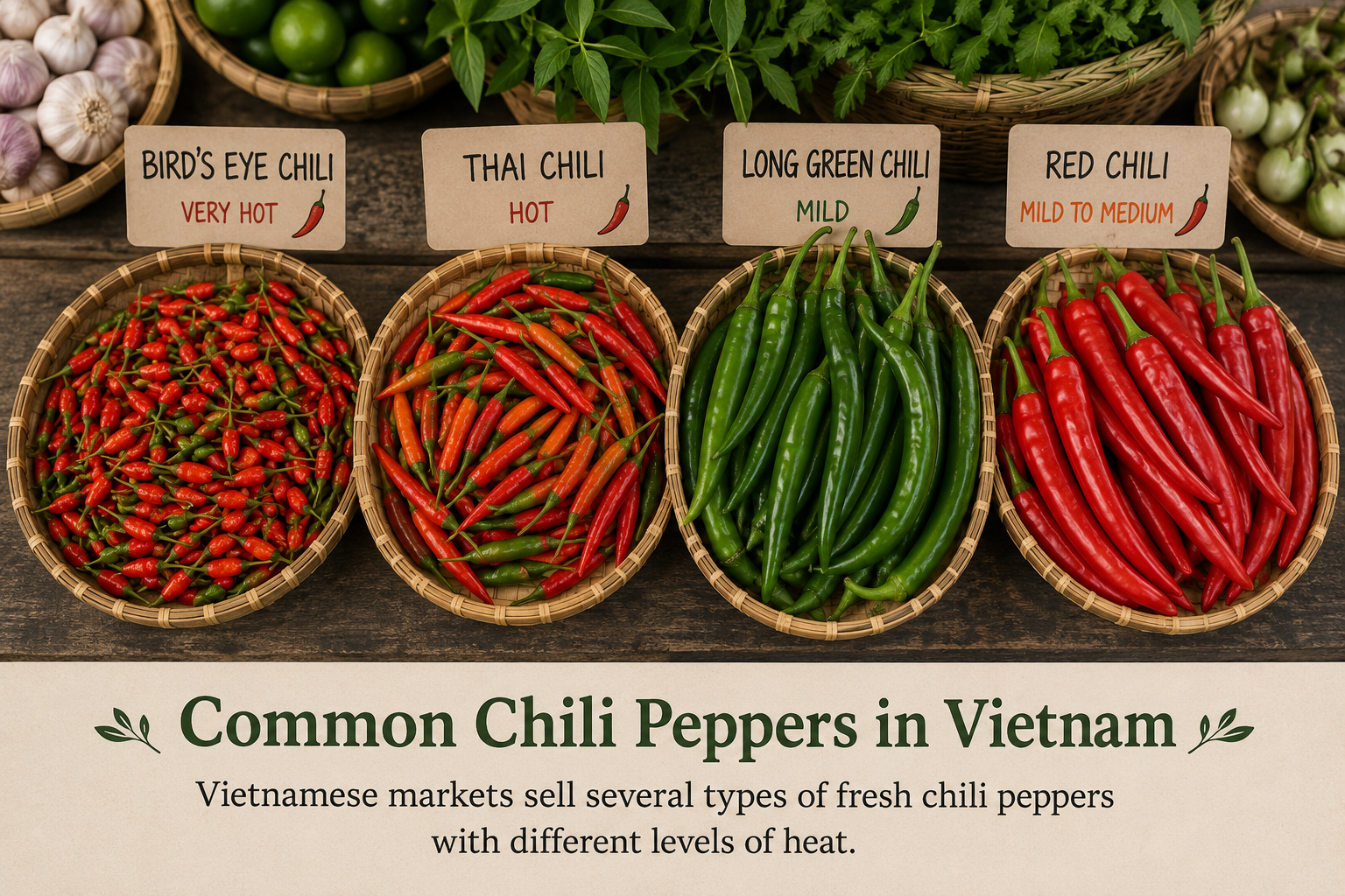 Different varieties of Vietnamese chili peppers