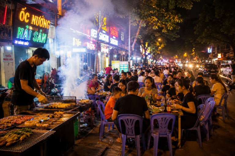 Vietnam street barbecue at night
