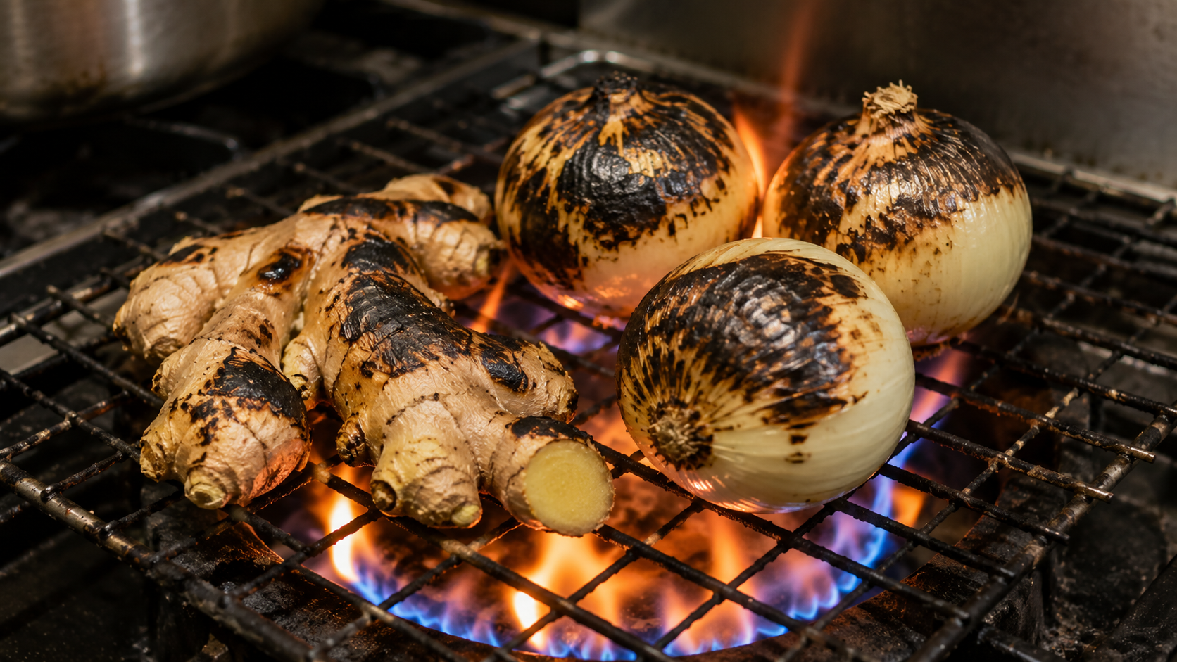 Charred onion and ginger for Vietnamese pho broth