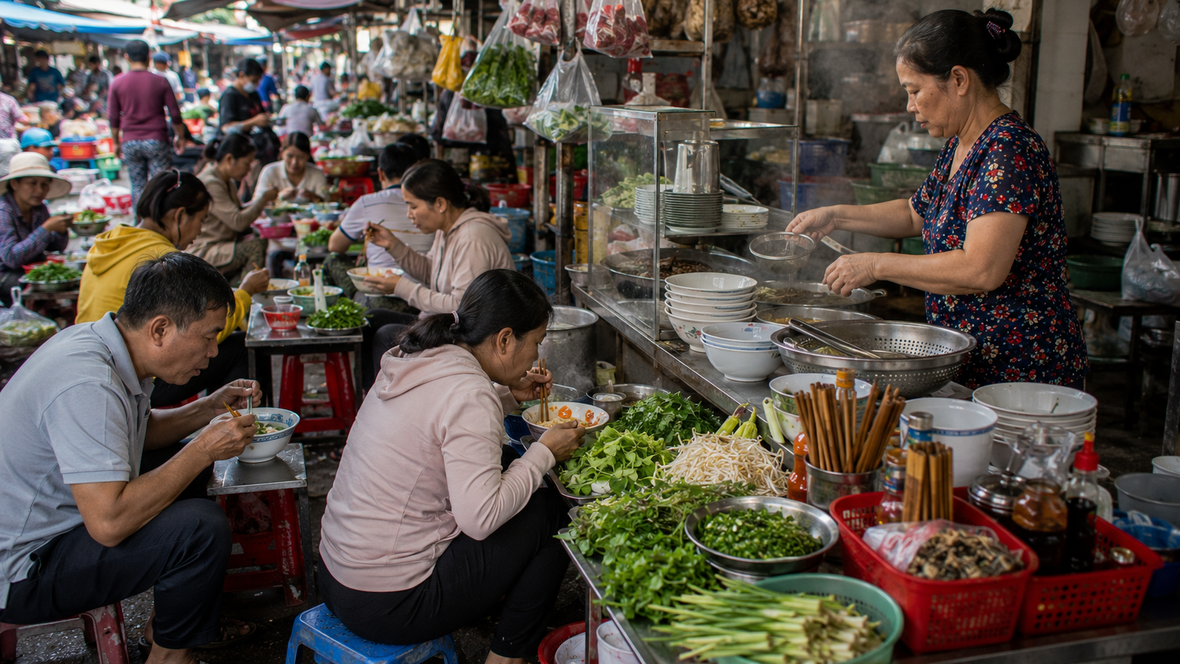 Local food stall inside a Vietnamese market
