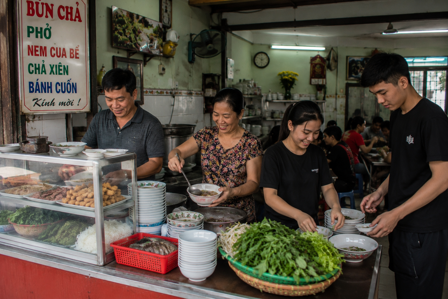 Vietnamese family running a traditional local restauran