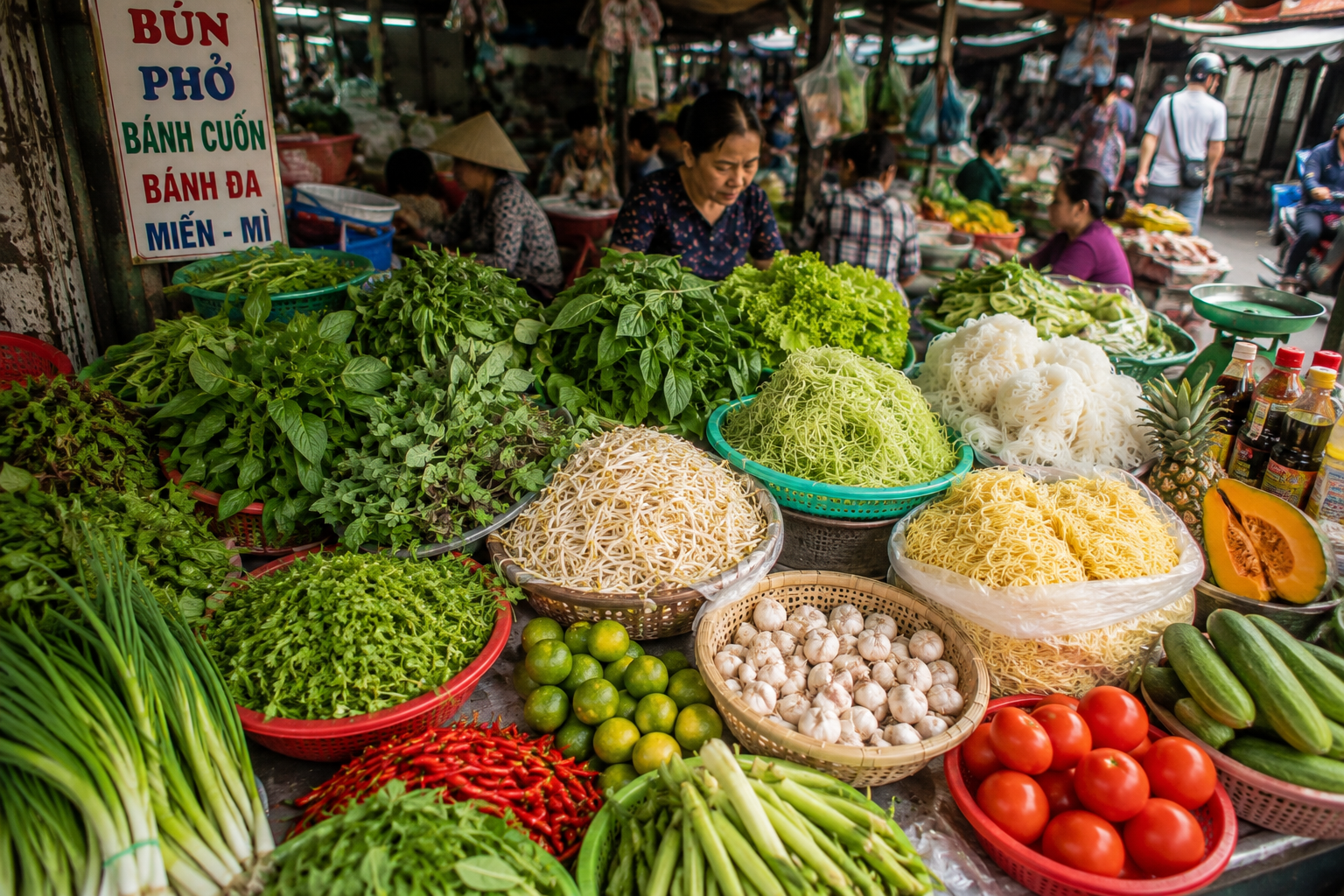 Fresh local ingredients at a traditional Vietnamese market