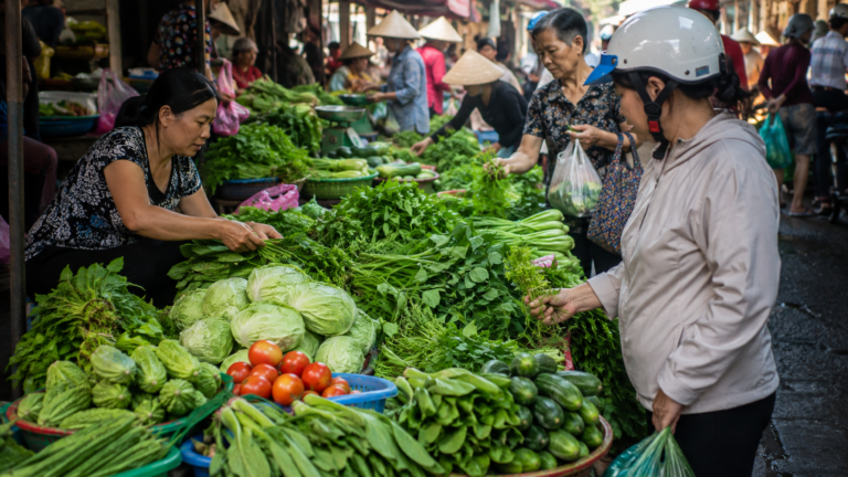 Fresh vegetables at a Vietnamese local food market