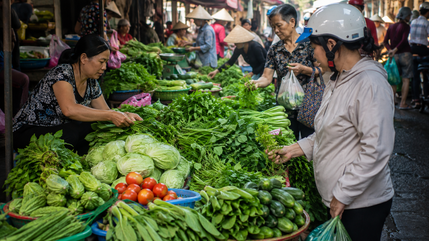 Fresh vegetables at a Vietnamese local food market