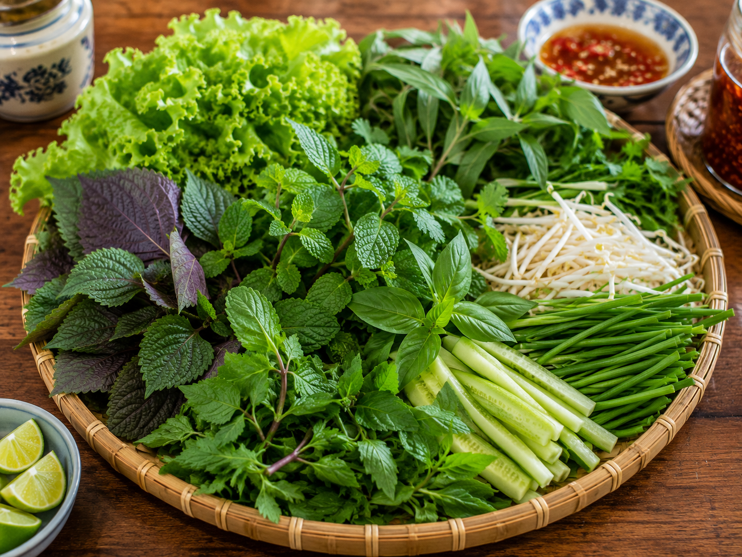 Fresh Vietnamese herbs used in local cuisine