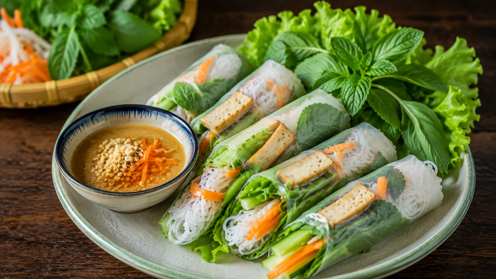 Vietnamese vegetarian fresh spring rolls with tofu