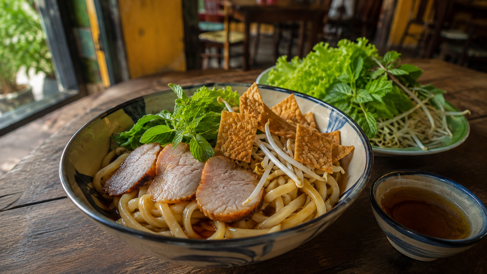 Traditional Cao Lau noodles from Hoi An Vietnam