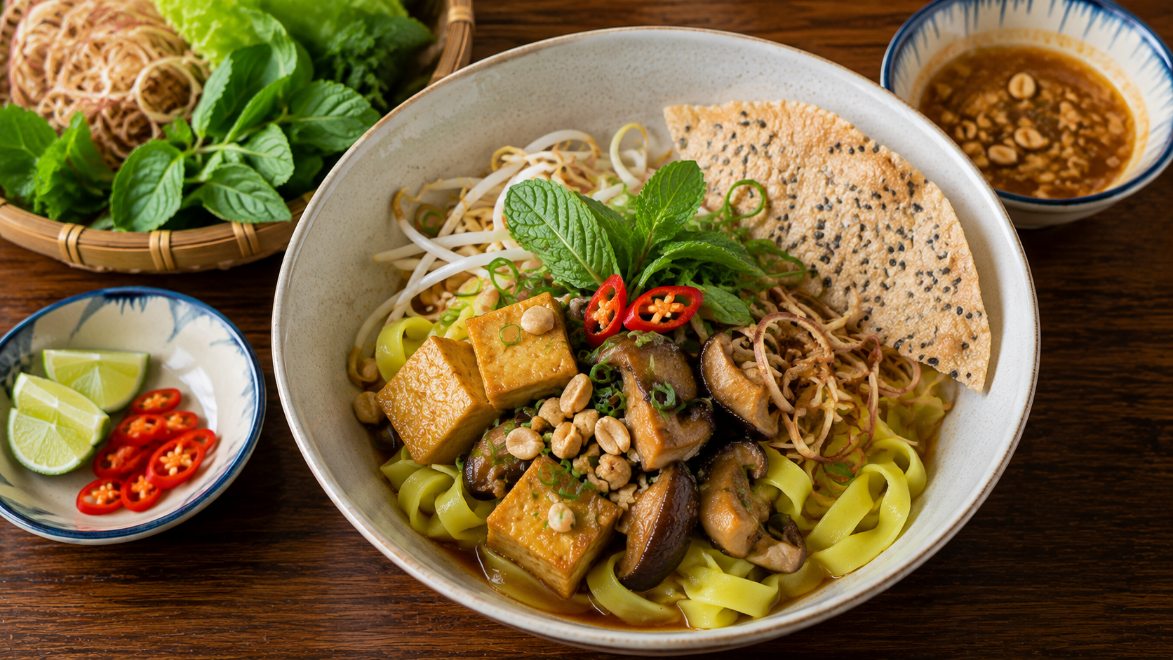 Vegetarian Mi Quang noodles in Central Vietnam