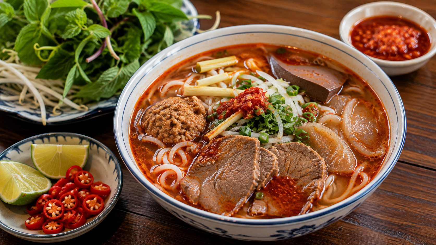 Spicy Vietnamese bun bo Hue noodle soup