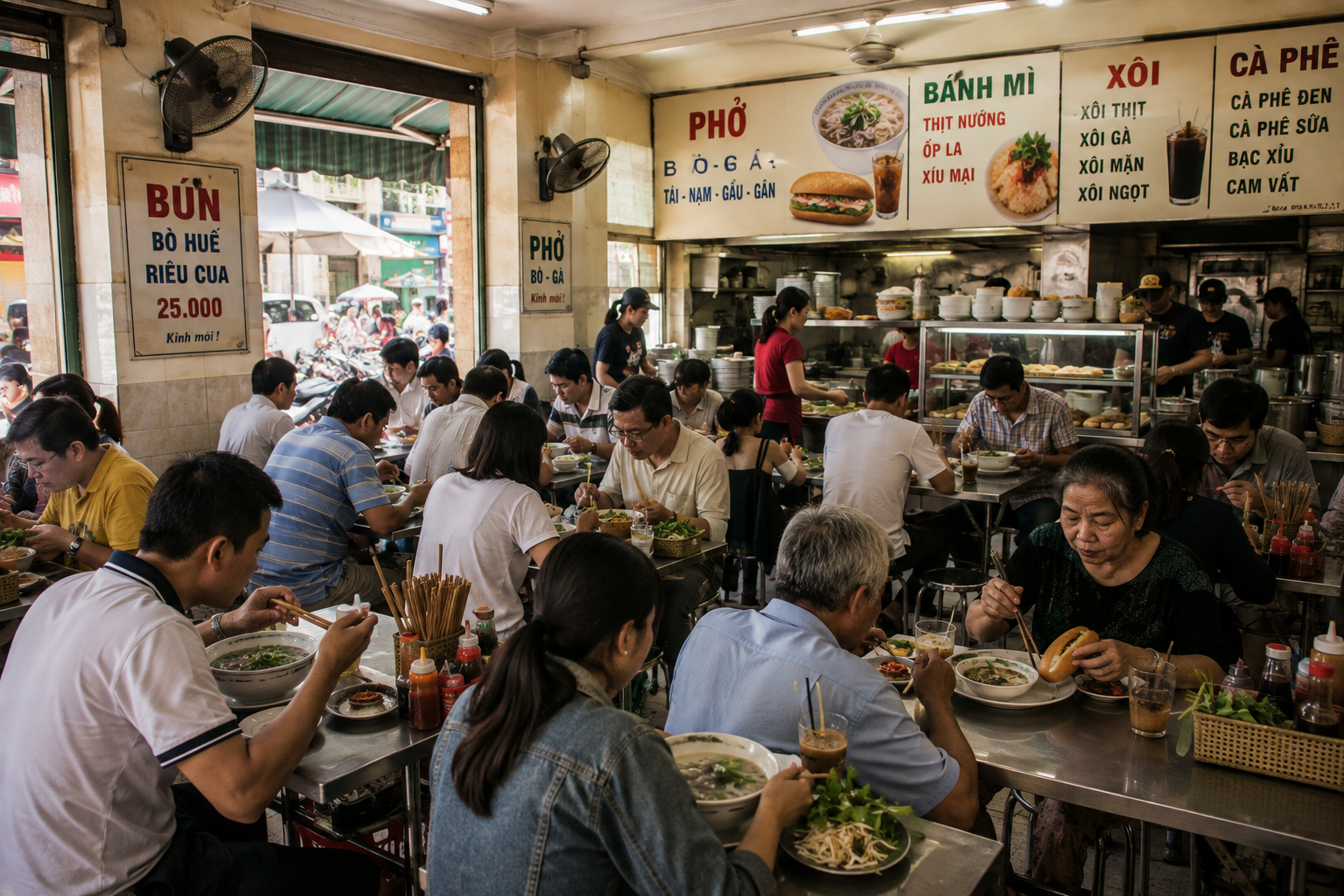 Vietnamese Breakfast at a busy local restaurant