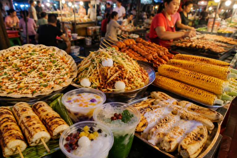 Vietnam street snacks sold by local vendors