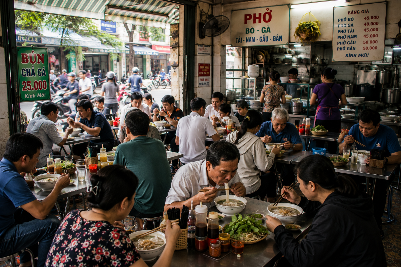 Vietnamese coffee with traditional breakfast