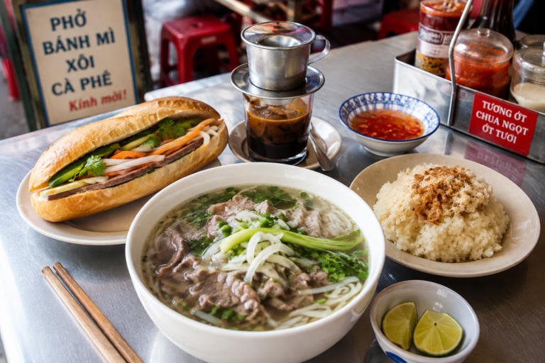 Vietnamese Breakfast with traditional local dishes