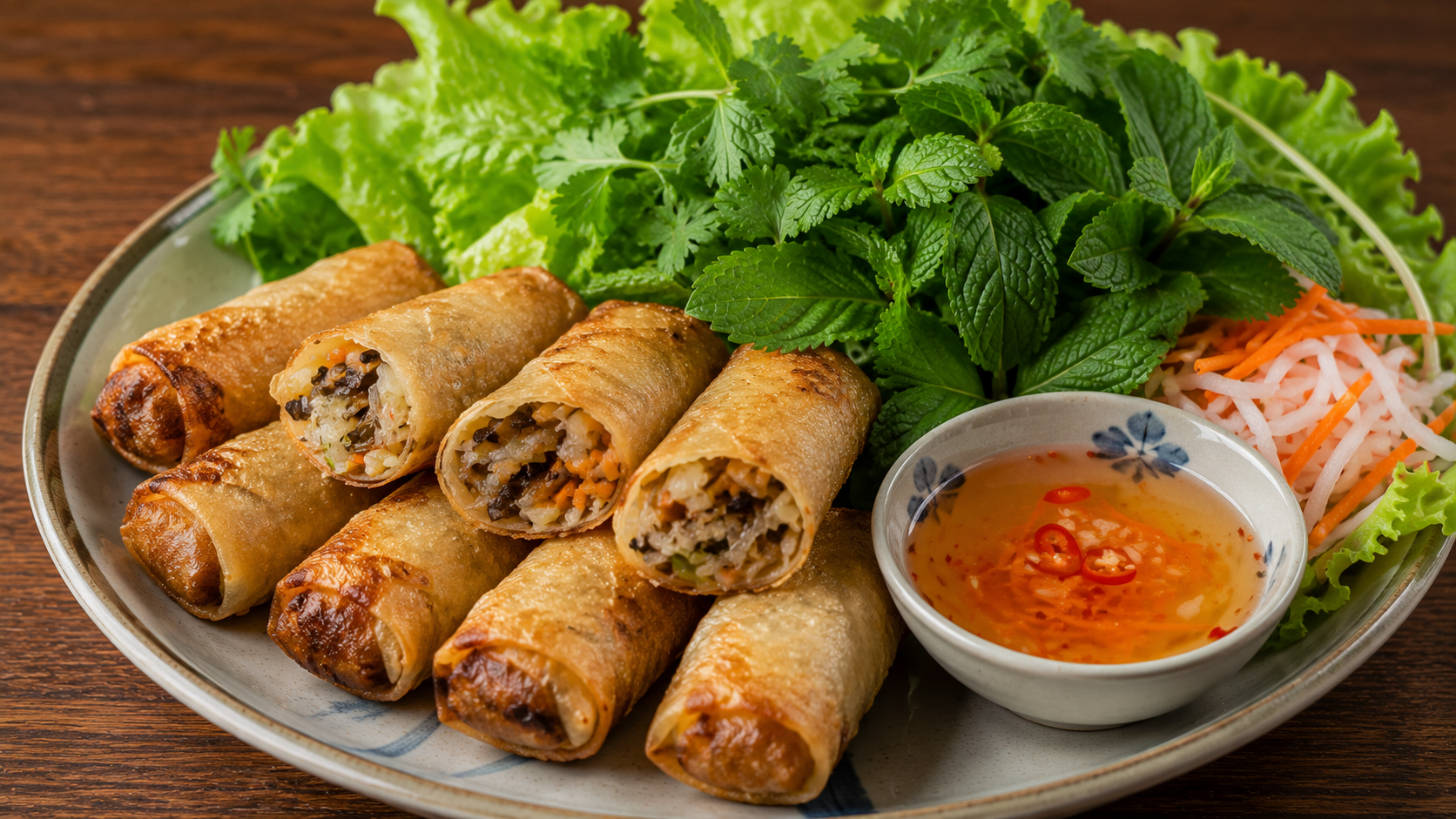 Crispy Vietnamese vegetarian fried spring rolls