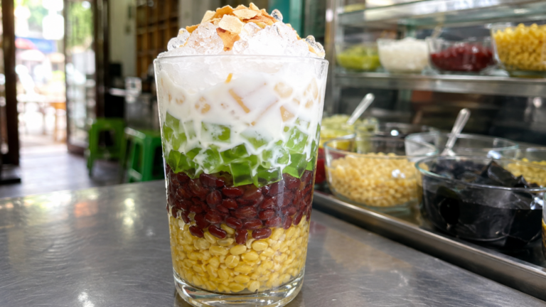 Traditional Vietnamese chè ba màu three-color dessert