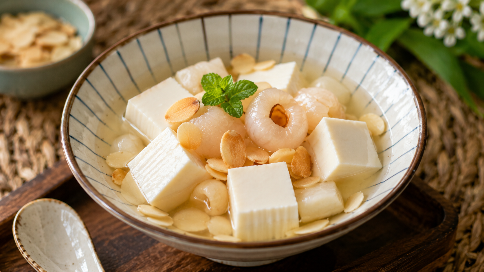 Vietnamese chè khúc bạch with lychee and almonds