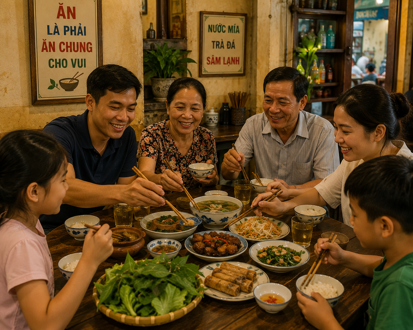 Vietnamese family sharing a meal together