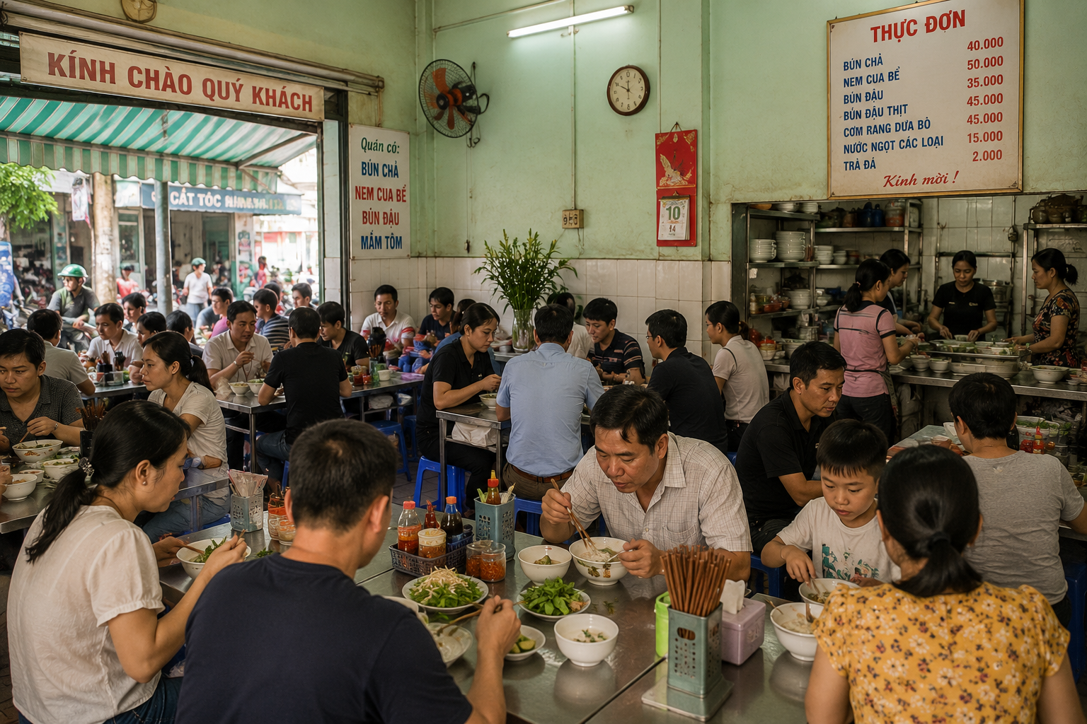 Busy Vietnamese neighborhood restaurant filled with local diner