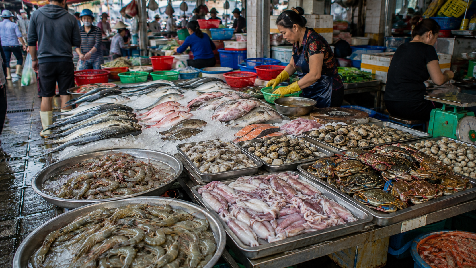 Fresh seafood at a Vietnamese local market