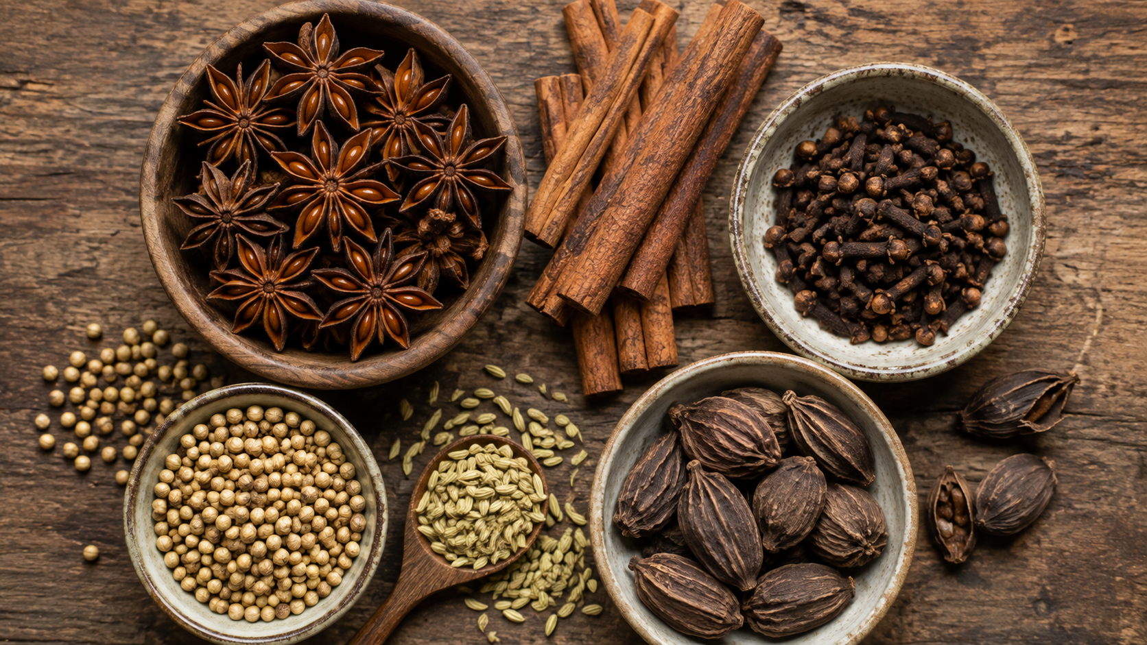 Traditional spices used to make Vietnamese pho broth