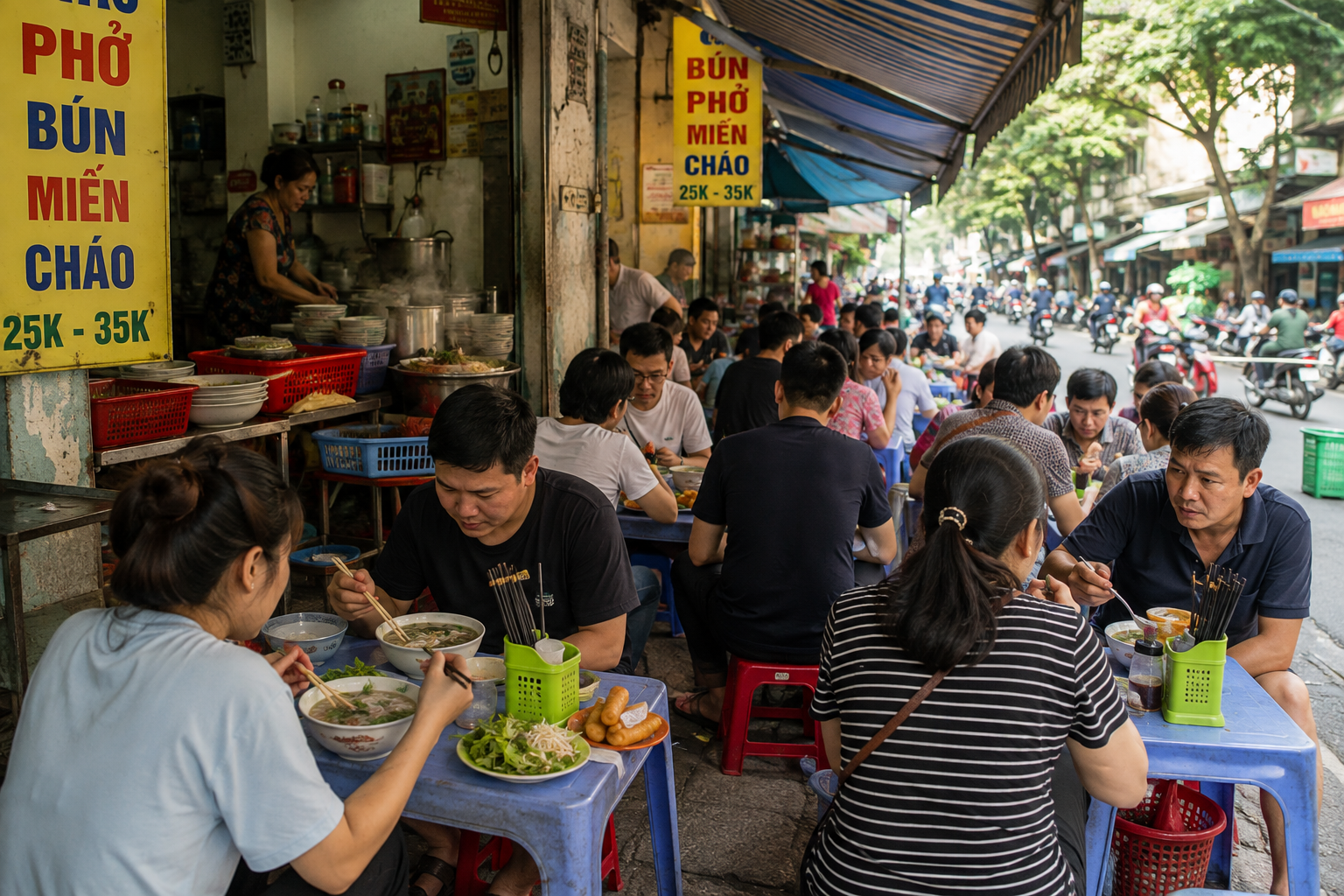 Local Vietnamese breakfast at a traditional street restaurant