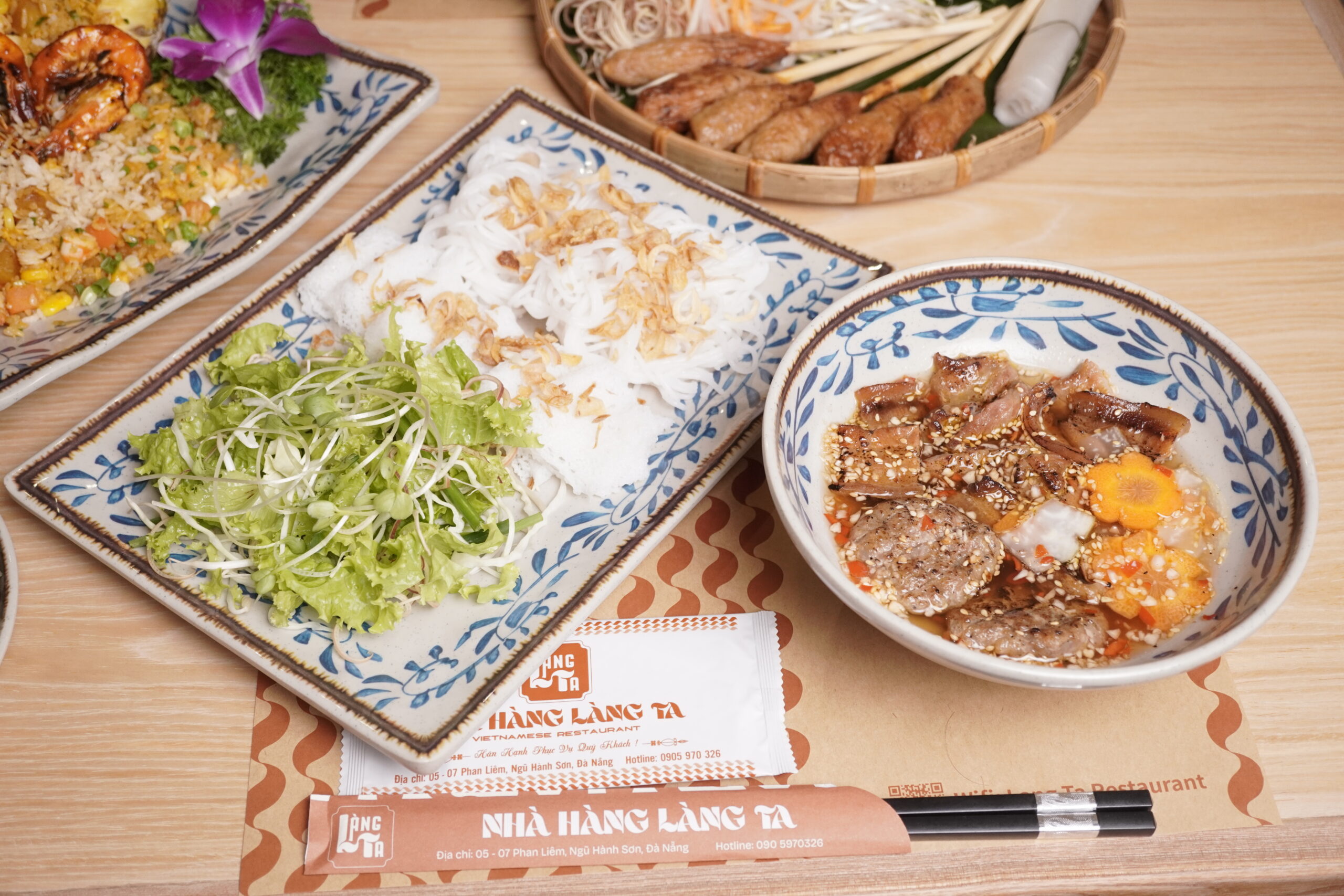Bun Cha with grilled pork and rice noodles at Lang Ta Da Nang