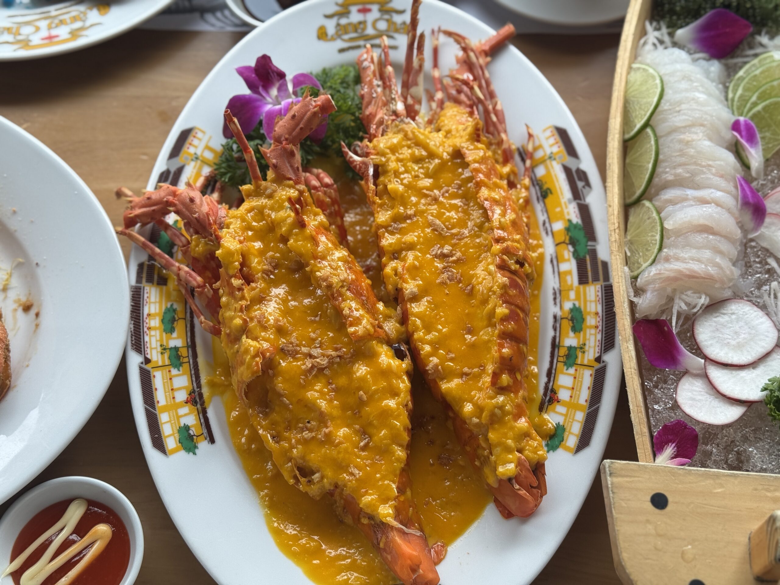 Lobster with creamy sauce at Lang Chai Seafood Restaurant Da Nang