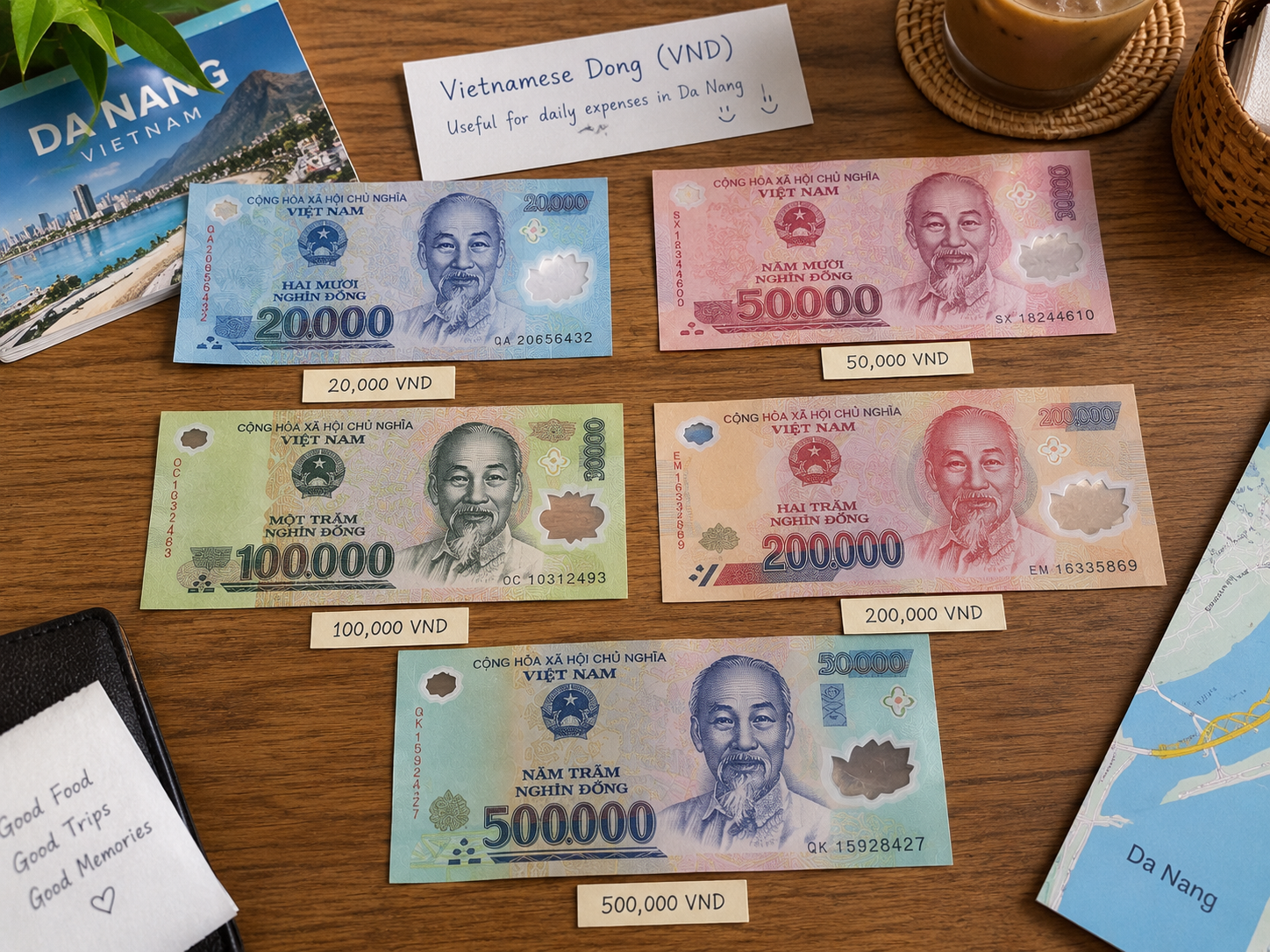 Vietnamese dong banknotes for travelers in Da Nang