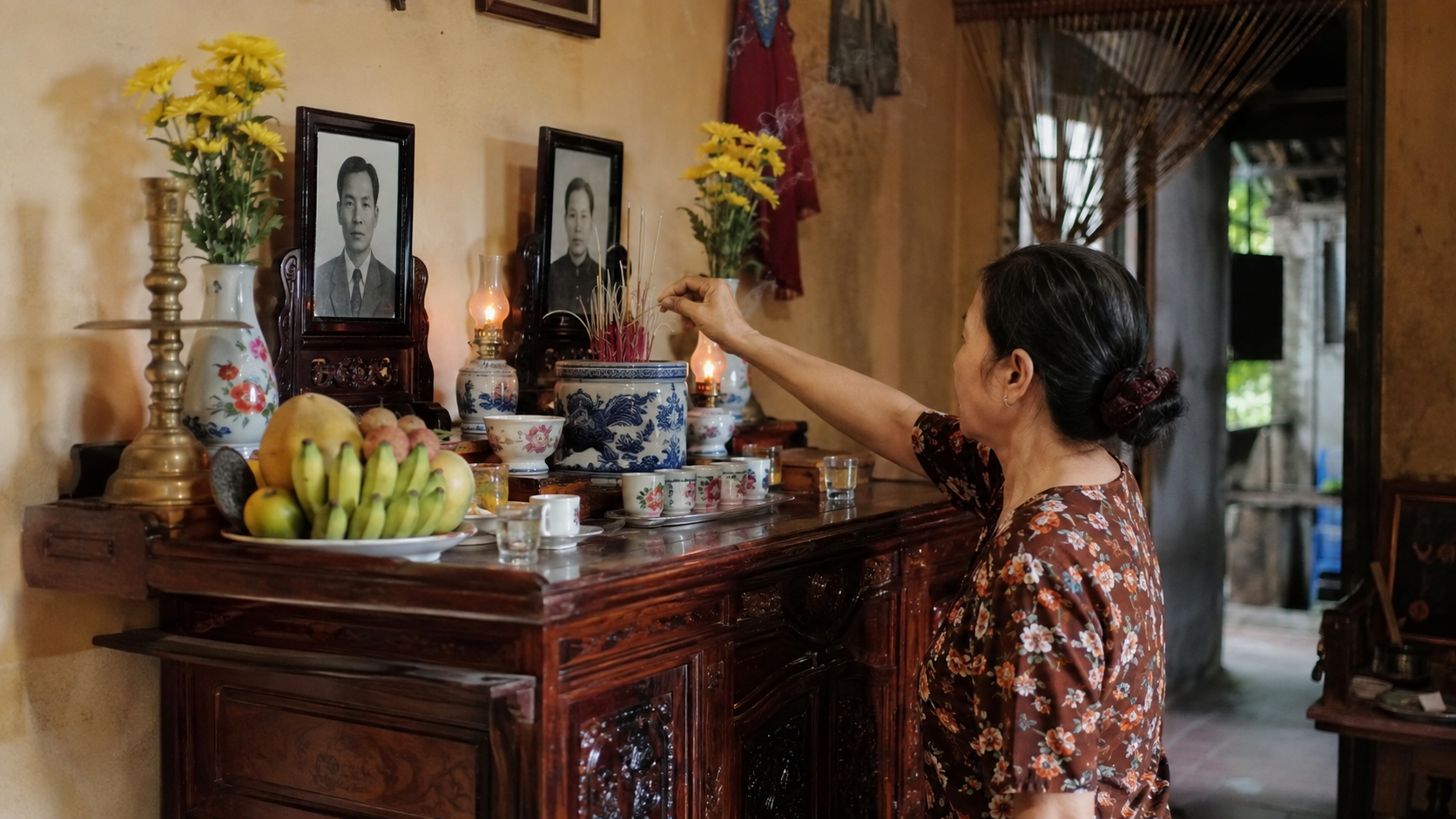 Family ancestor altar in a Vietnamese home