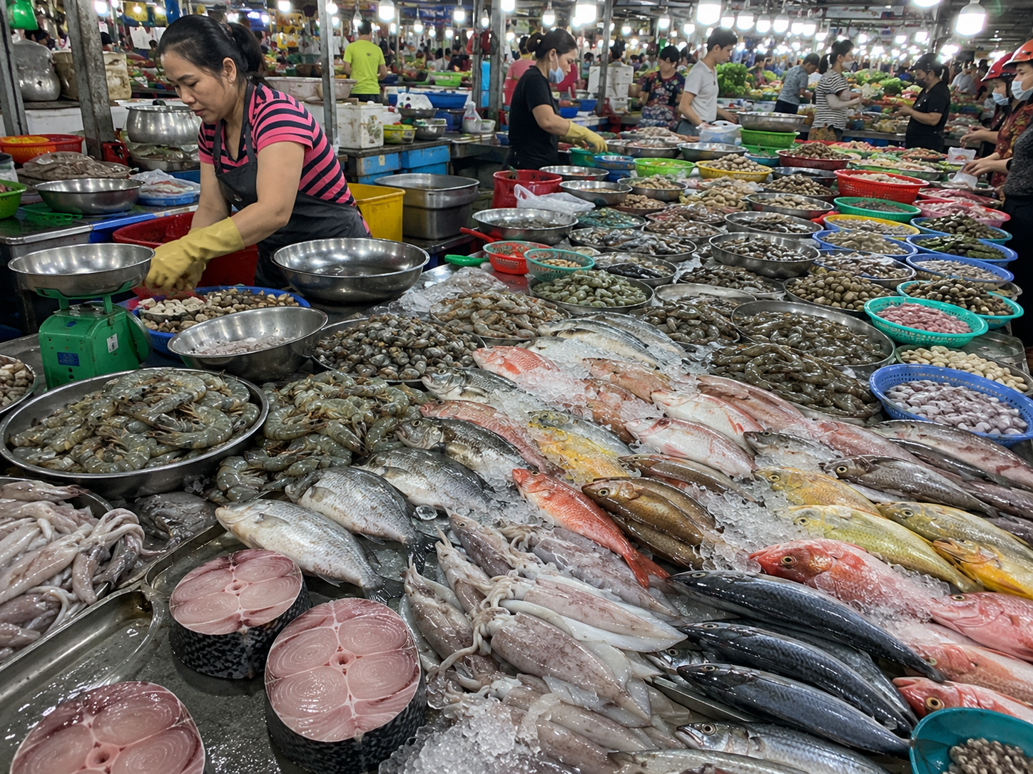 Fresh fish and seafood at a local market in Da Nang, Vietnam
