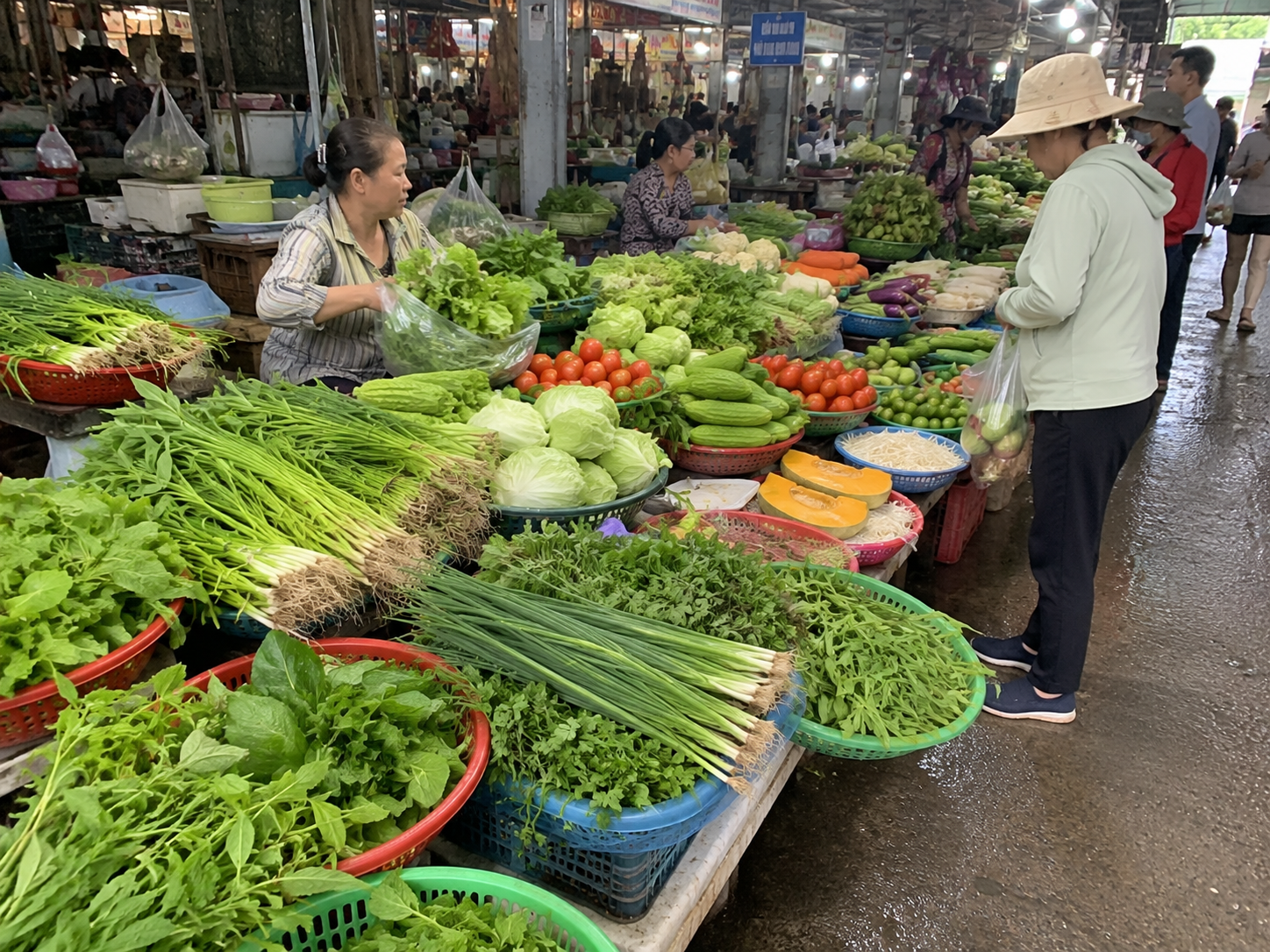 Fresh vegetables and Vietnamese herbs at a local market in Da Nang