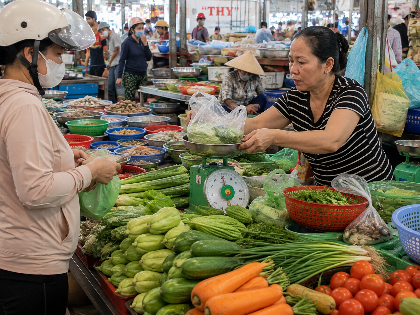 Buying Vegetables at a Vietnamese Local Market