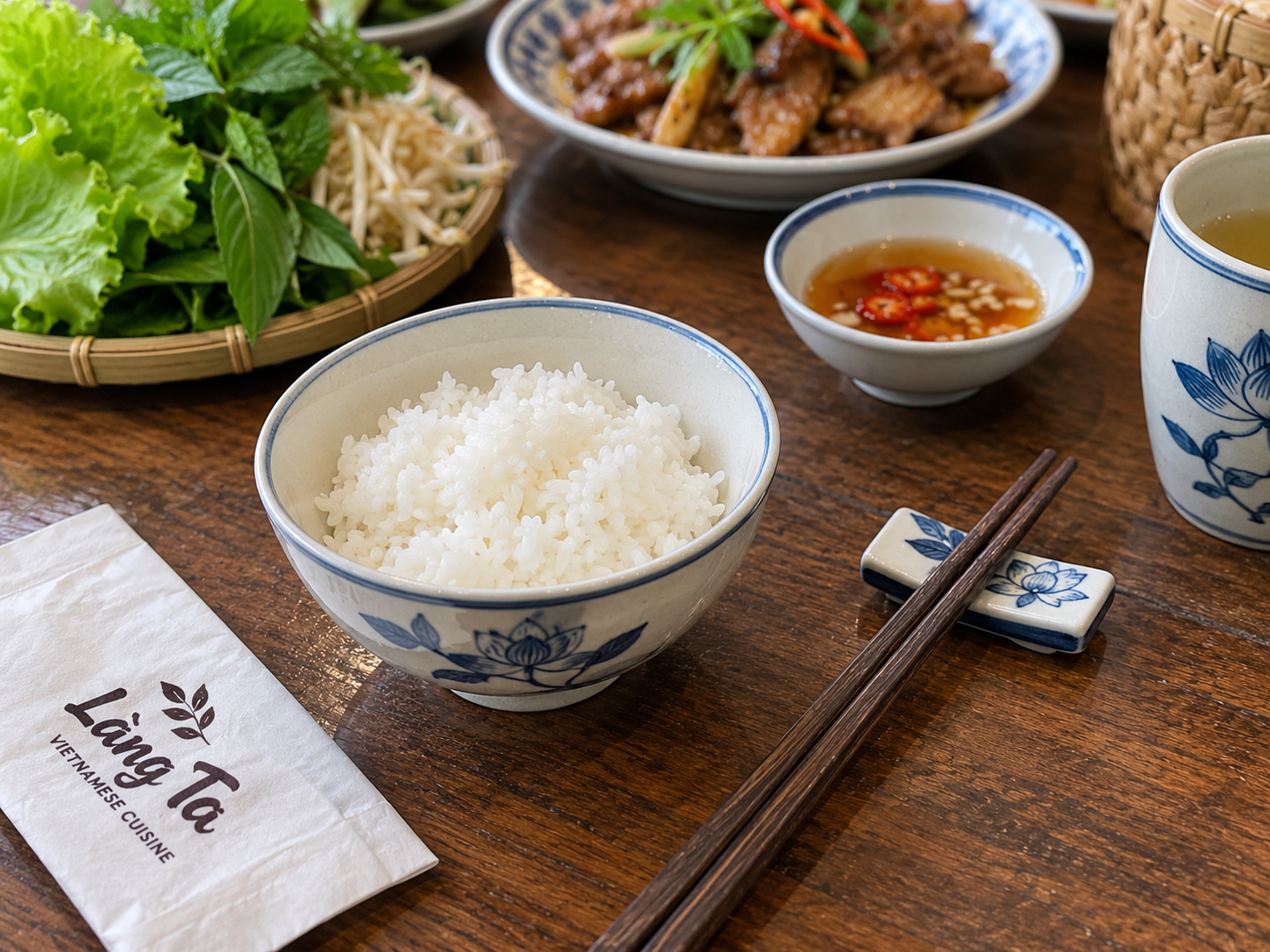 Vietnamese chopstick etiquette with chopsticks beside a rice bowl